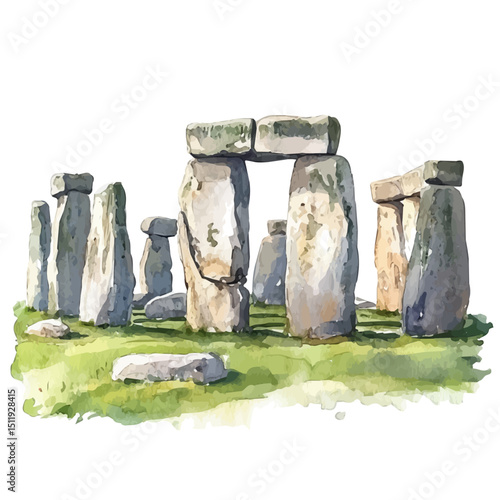 watercolor vector of Stonehenge, high quality, isolated on a white background.