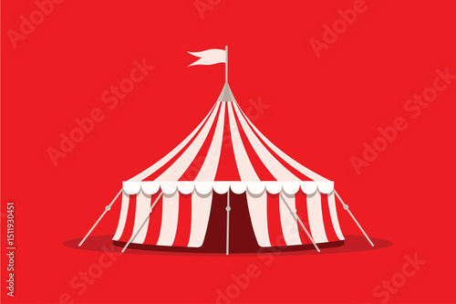 Colorful Striped Tent Against Bold Red Background
