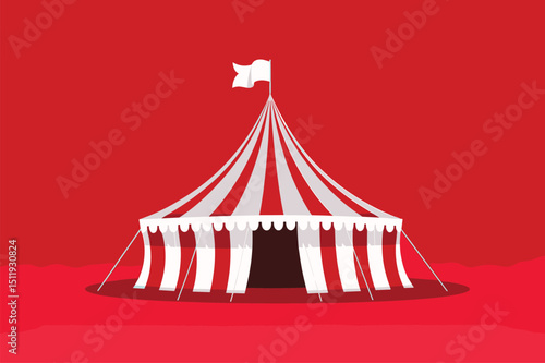 Colorful Striped Tent Against Bold Red Background