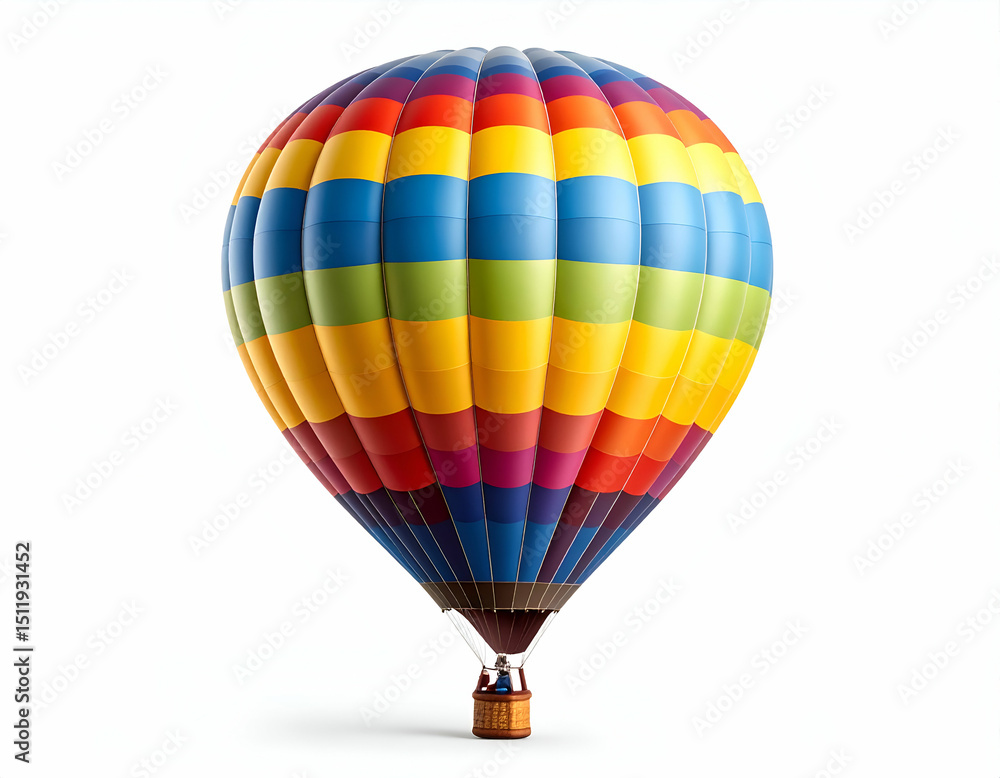 Naklejka premium Rainbow Striped Hot Air Balloon A Vibrant, Fully Inflated Design