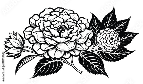 Black and white floral bouquet illustration