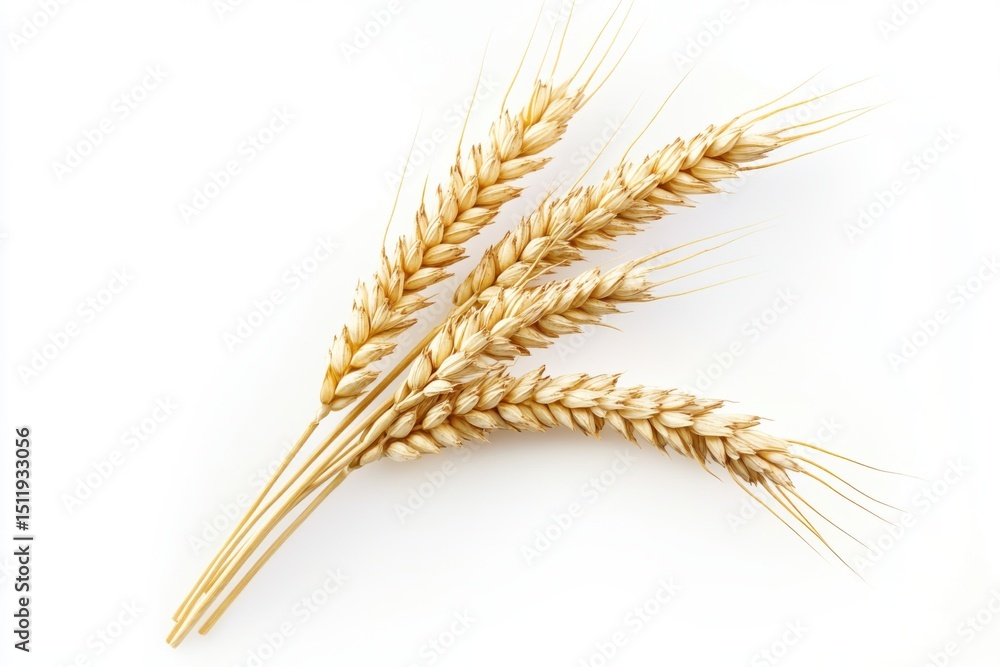 Golden wheat stalks close up shot on white background Golden wheat stalks close up shot on white background