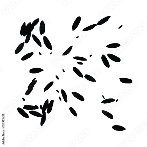 Scattered rice grains silhouette