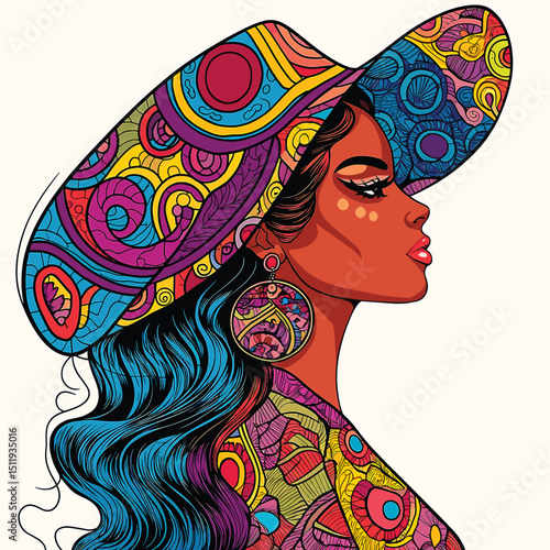 Vibrant Woman in Colorful Patterns and Bold Makeup