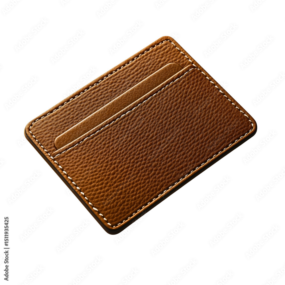 Brown leather minimalist wallet, classic handmade design, pebbled texture, stitching, slim compact fashion accessory for business Brown leather minimalist wallet, classic handmade design, pebbled texture, stitching, slim compact fashion accessory for business