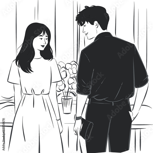 Casual Encounter Between Man and Woman in Room