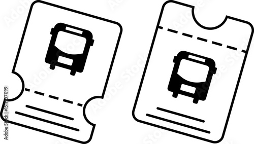 Bus ticket icons. train ticket with a train symbols. representing bus travel
