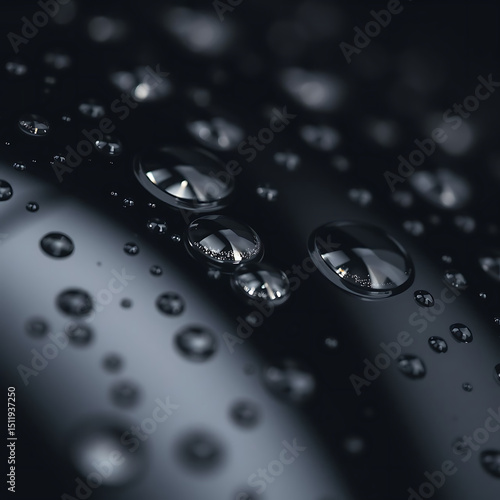 Black Glass Surface with Water Droplets – Reflective Macro Texture in Moody Lighting