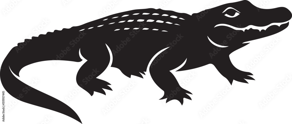 Silhouette of an alligator, a fierce reptile with scaly skin and sharp teeth Silhouette of an alligator, a fierce reptile with scaly skin and sharp teeth