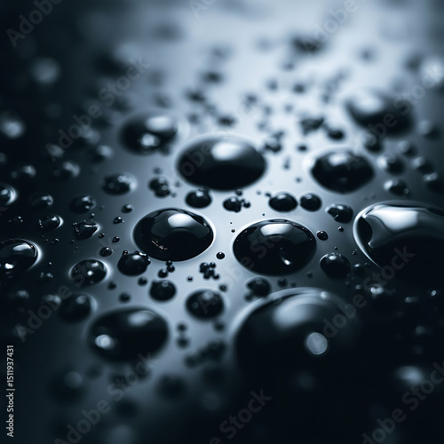 Black Glass Surface with Water Droplets – Reflective Macro Texture in Moody Lighting