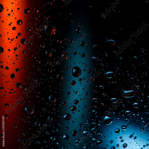 Black Glass Surface with Water Droplets – Reflective Macro Texture in Moody Lighting