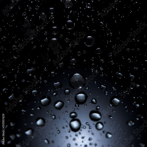Black Glass Surface with Water Droplets – Reflective Macro Texture in Moody Lighting