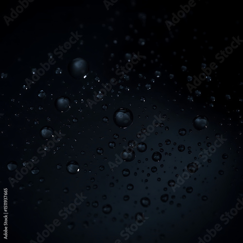 Black Glass Surface with Water Droplets – Reflective Macro Texture in Moody Lighting