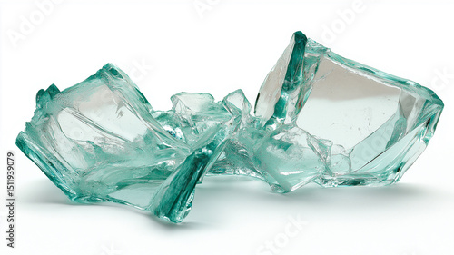 Broken Glass Shards on White Background – Transparent Crack and Damage Effect