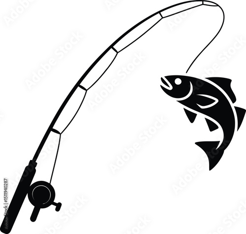 Fishing rod with caught fish icon symbolizing outdoor sport and leisure