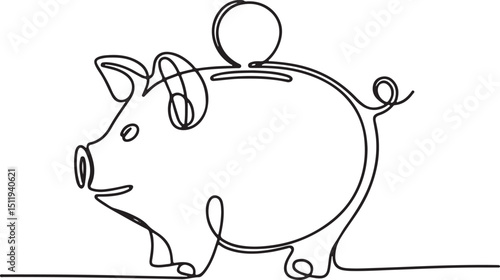 Continuous one line drawing of piggy bank moneybox in minimalist financial concept vector illustration

