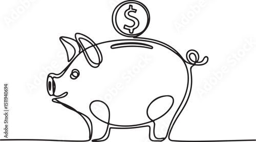 Continuous one line drawing of piggy bank moneybox in minimalist financial concept vector illustration

