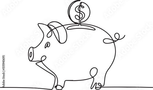 Continuous one line drawing of piggy bank moneybox in minimalist financial concept vector illustration

