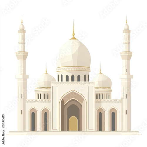 Wallpaper Mural Front view of a stylized mosque.  White, beige, and gold accents.  Detailed architectural elements Torontodigital.ca