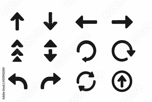 Collection of directional arrows and rotation symbols for navigation