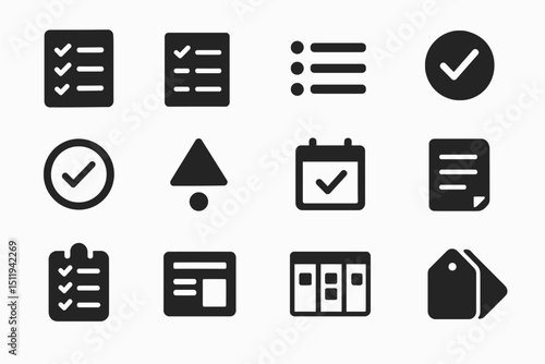 Set of 12 black minimalist checklist and task management icons