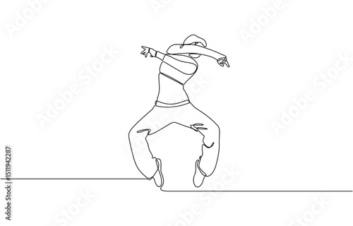 Single continuous line drawing of young energetic hip-hop dancer woman practice break dancing,  Single one line art concept of female hip hop dance. Vector illustration.