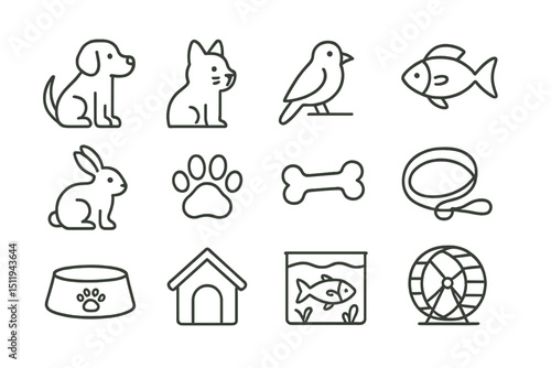 Outline icons of pets and pet accessories on brown background