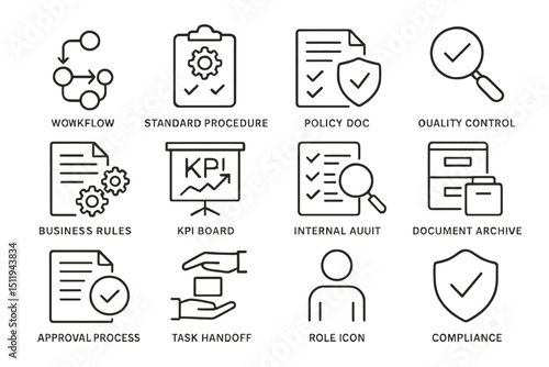 Workflow and compliance icons for business process optimization