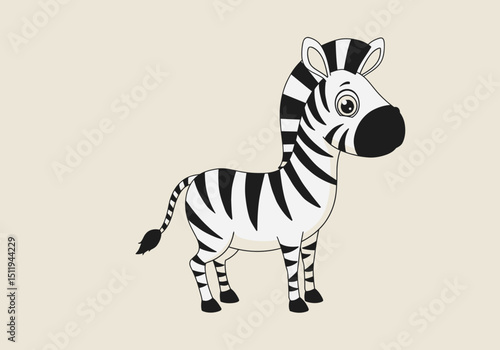 Cartoon Zebra Standing with Black and White Stripes