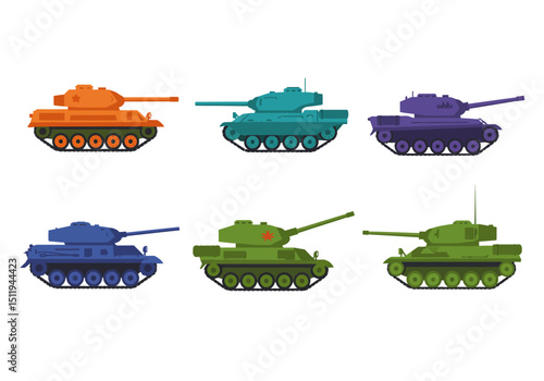 Six Colorful Cartoon Tanks with Different Designs and Colors