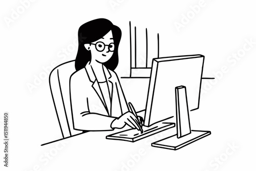 Female designer using software on computer