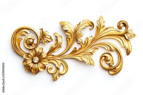 Golden floral ornament with jewels for decoration, design, and embellishment projects