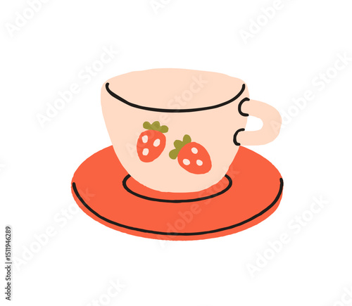 Cup and saucer for drink. Coffee and tea tableware. Ceramic teacup, craft dri...
