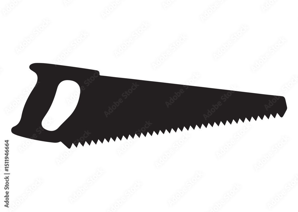 hand saw silhouette logo vector illustration, cutting wood logo icon silhouette, hand saw silhouette vector design, black illustration of a hand saw silhouette vector logo on white background