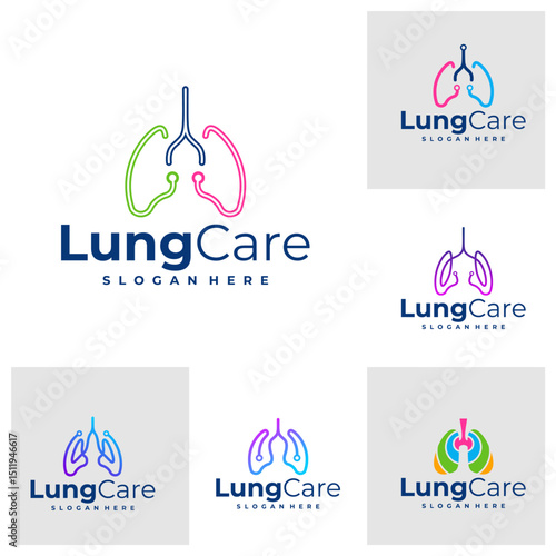 Set of Tech Lung logo design concept vector. Lung Care Logo Design Template. Creative Symbol. Icon