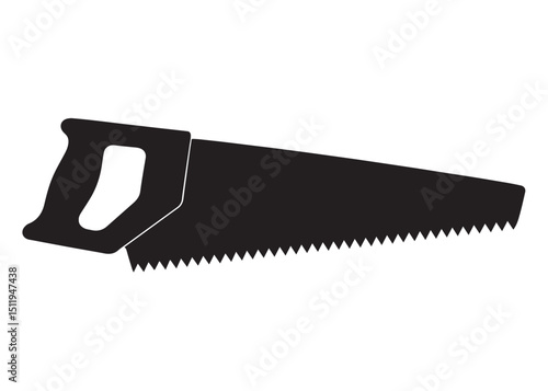 hand saw silhouette logo vector illustration, cutting wood logo icon silhouette, hand saw silhouette vector design, black illustration of a hand saw silhouette vector logo on white background