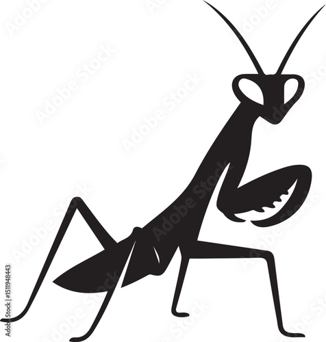 Stylized Praying Mantis Silhouette, Black Insect Icon