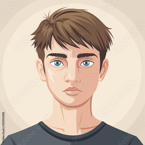 Young Male Character with Tousled Hair and Blue Eyes