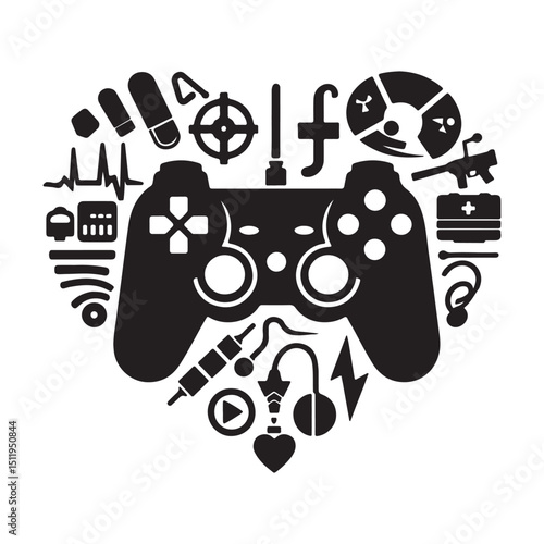 Gamer Vector Icon Pack | Console Controller, Weapons, Headset & Game Elements Design