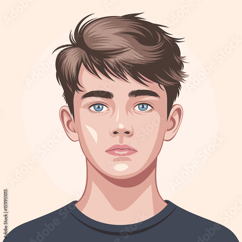 Young Male Character with Tousled Hair and Blue Eyes