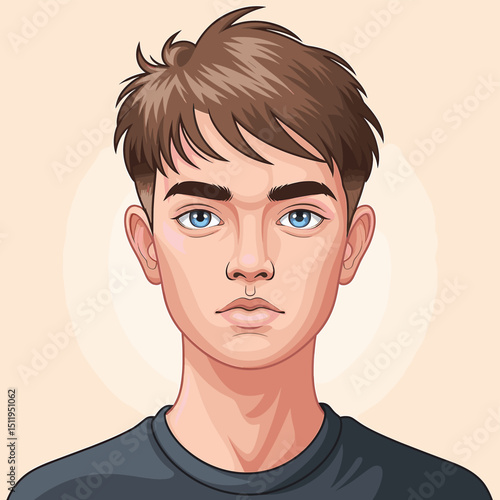 Young Male Character with Tousled Hair and Blue Eyes