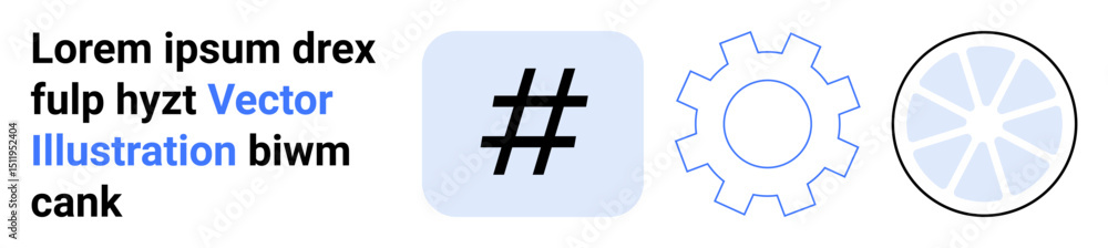 Fototapeta premium Abstract metadata tag, gear outline, and segmented circle elements represent modern tech, innovation, collaboration. Ideal for technology, teamwork, workflow, data infrastructure engineering