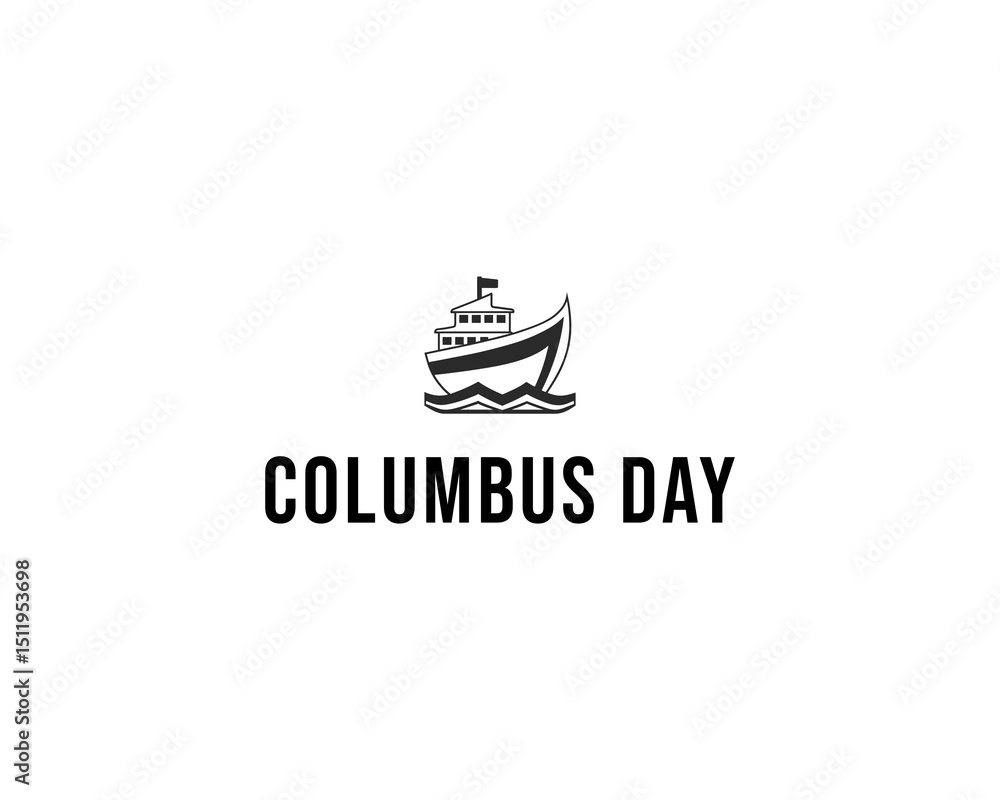 Fototapeta premium Cruise Ship Vector Silhouette for Columbus Day - Modern black and white minimal vector silhouette illustration for Columbus Day themed holiday design.