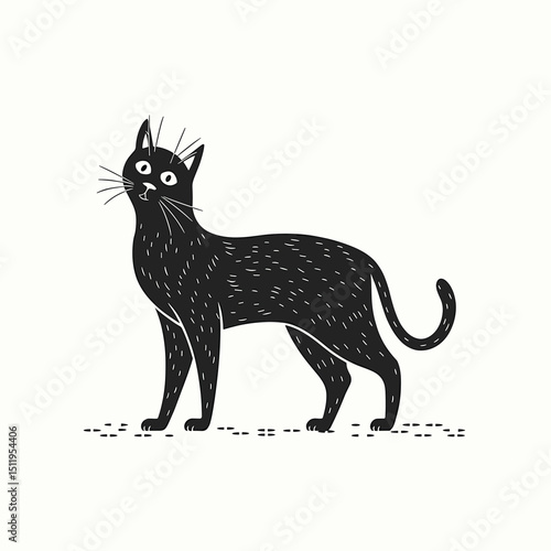 Curious Black Cat Gazing Upward with Whiskers