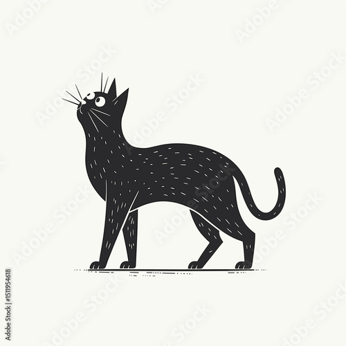 Curious Black Cat Gazing Upward with Whiskers