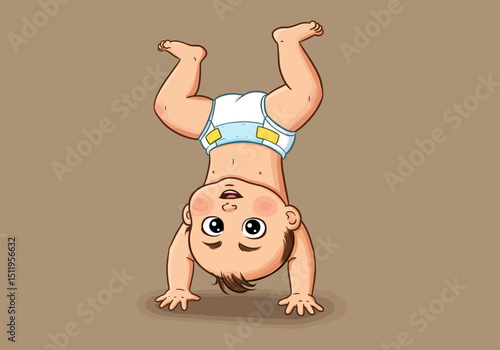 Cartoon Baby Doing a Handstand Wearing a Diaper