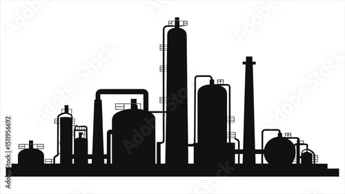 (Oil Refineries)Simple Vector Silhouette of an Industrial Plant/A clean, minimalist silhouette of an industrial plant.