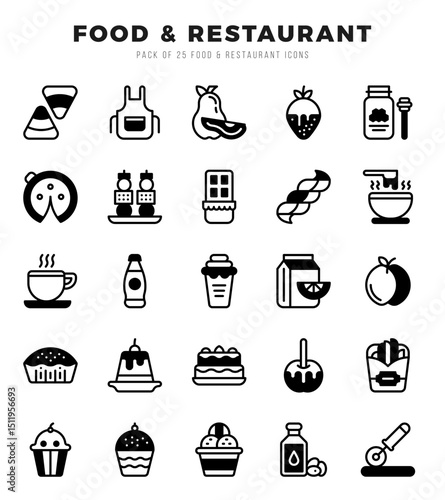 Set of Food and Restaurant Icons. Simple line art style icons pack.