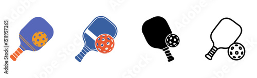 set of pickleball paddle and ball vector illustrations, racket sport 

