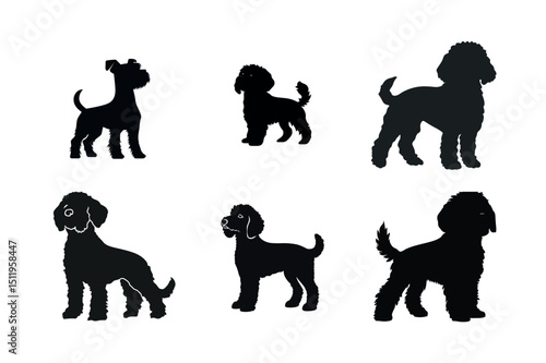 Six dog silhouettes poodle miniature schnauzer